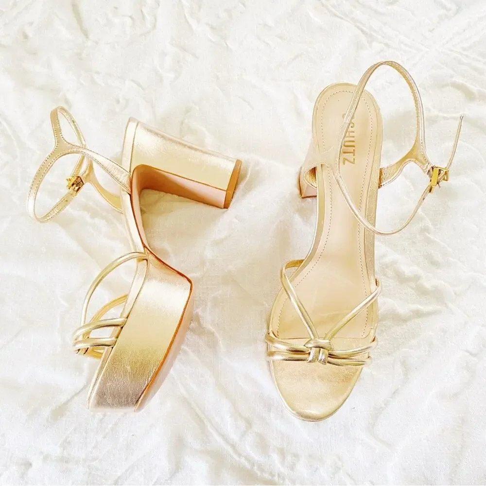 Schutz Gold Kelsie Platform Heels